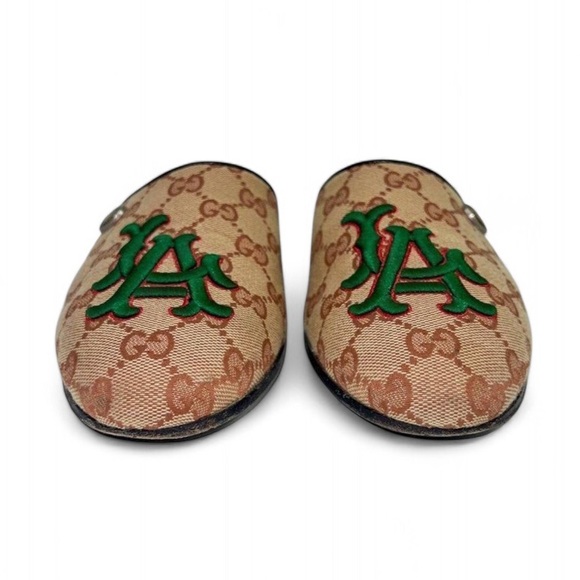 Authentic GUCCI Beige GG Logo Canvas Embroidered LA Angel Mule Loafers S… - Picture 7 of 13